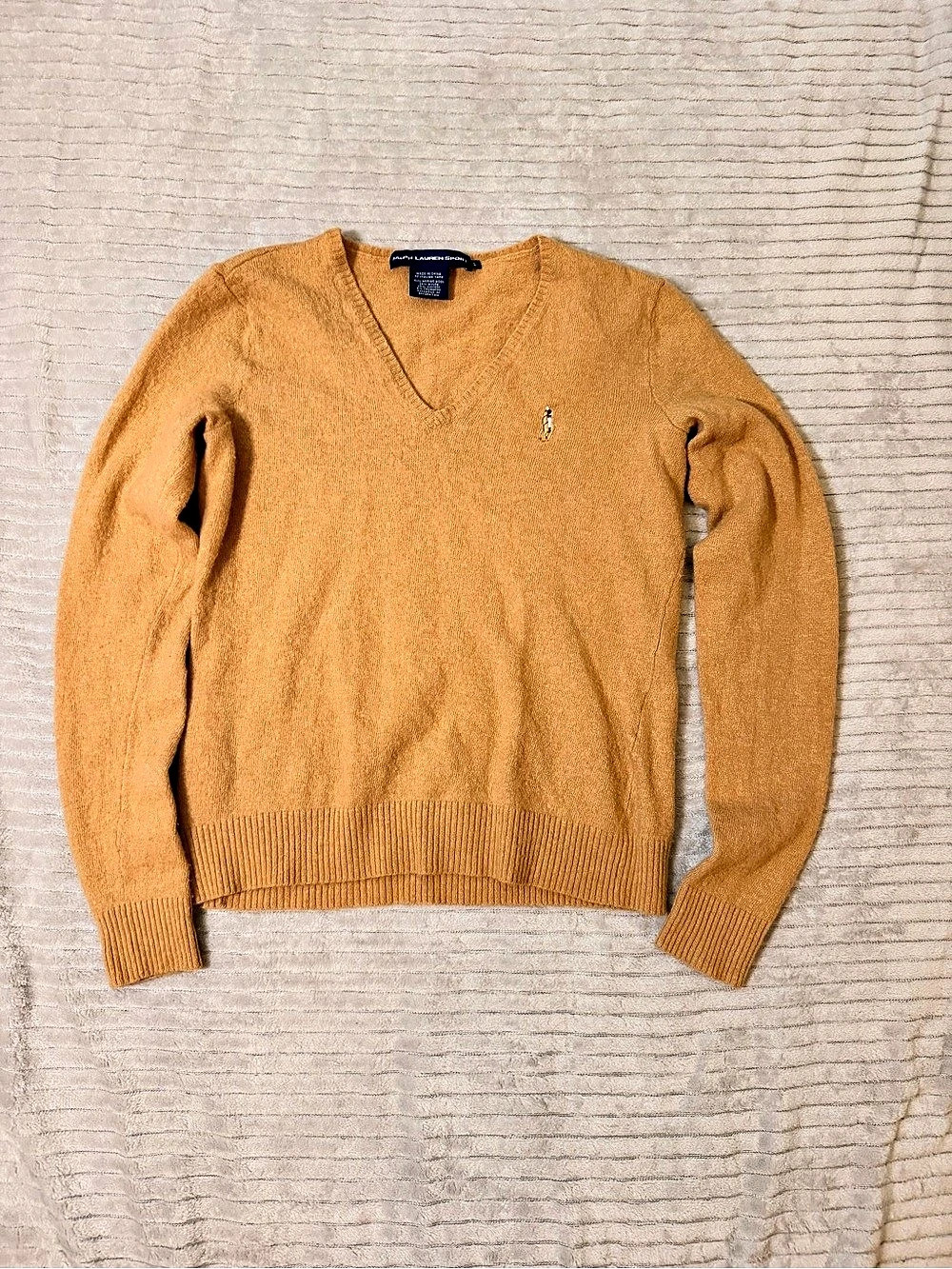 Ralph Lauren Sport Merino Wool Cashmere V-Neck Sweater Crewneck Wool Blend